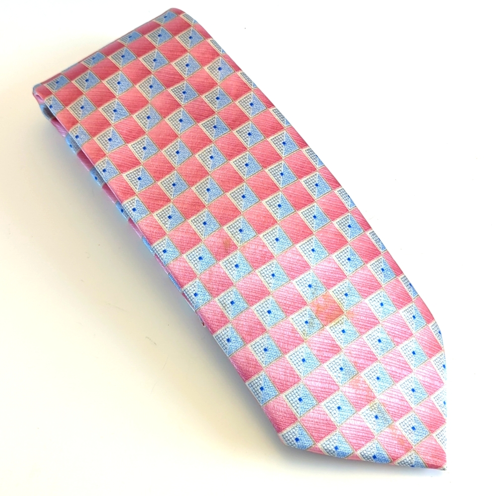 Pink and Blue Checkered Silk Tie
